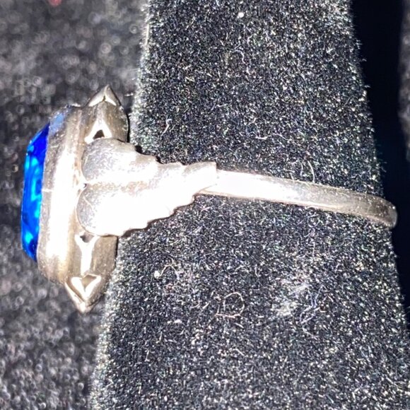 Ring Size 4.5 Blue Glass Faceted Vintage Jewelry Sterling Silver Tested - Picture 6 of 16